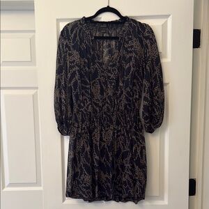 Club Monaco Blue and Tan Ruffled Mini Dress V-Neck